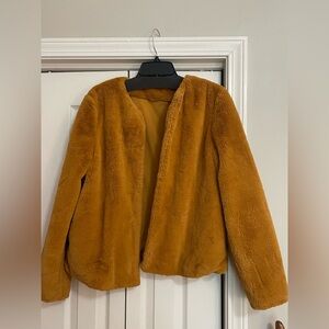 H&M Gold Teddy Jacket Plush Cropped Design